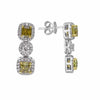 LARGE 2.84CT WHITE FANCY YELLOW DIAMOND 18K 2 TONE GOLD CUSHION 3 STONE EARRINGS