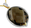 LARGE 21.5CT DIAMOND & AAA SMOKEY TOPAZ 14K YELLOW GOLD 3D OVAL FLOATING PENDANT