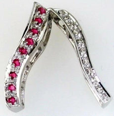 .29CT DIAMOND & AAA RUBY 14K WHITE GOLD 3D DOUBLE SWIRL FUN FLOATING PENDANT