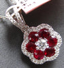 ESTATE 1.12CT DIAMOND & AAA RUBY 14KT WHITE GOLD CLASSIC FLOWER FLOATING PENDANT
