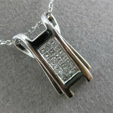 ESTATE .35CT DIAMOND 14K WHITE GOLD 3D RECTANGULAR FLOATING PENDANT CHAIN #25452