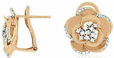 ESTATE .35CT DIAMOND 14KT ROSE GOLD 3D CLASSIC FLOWER ROSE CLIP ON EARRINGS