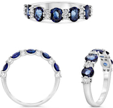 1.90CT DIAMOND & AAA SAPPHIRE 14K WHITE GOLD 3D ROUND & OVAL ANNIVERSARY RING