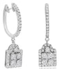 ESTATE 1.3CT DIAMOND 14KT WHITE GOLD SQUARE CLUSTER FUN HUGGIE HANGING EARRINGS
