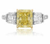 GIA CERTIFIED 3.98CT WHITE & FANCY YELLOW DIAMOND 18K 2TONE GOLD ENGAGEMENT RING