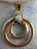 ESTATE LARGE .19CT DIAMOND 18K WHITE & ROSE GOLD 3D DOUBLE CIRCLE FLOWER PENDANT