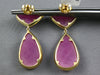 33.0CT DIAMOND & AAA SLICED RUBY 14KT YELLOW GOLD 3D TEAR DROP HANGING EARRINGS
