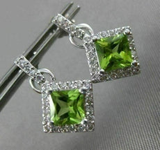 ESTATE 1.76CT DIAMOND & AAA PERIDOT 14KT WHITE GOLD 3D SQUARE HALO POST EARRINGS