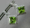 ESTATE 1.76CT DIAMOND & AAA PERIDOT 14KT WHITE GOLD 3D SQUARE HALO POST EARRINGS