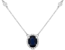 1.74CT DIAMOND & AAA SAPPHIRE 14K WHITE GOLD 3D OVAL FLOWER BY THE YARD NECKLACE