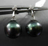 ESTATE .06CT DIAMOND 14KT WHITE GOLD AAA TAHITIAN PEARL 3 STONE HANGING EARRINGS