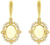 1.16CT DIAMOND & AAA OPAL 14KT YELLOW GOLD OVAL & ROUND FLOWER HANGING EARRINGS