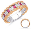 WIDE .75CT DIAMOND & AAA RUBY 14KT 2 TONE GOLD 3 ROW ETERNITY ANNIVERSARY RING