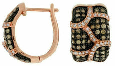 1.22CT WHITE & CHOCOLATE FANCY DIAMOND 14KT ROSE GOLD MULTI ROW HUGGIE EARRINGS