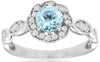 .82CT DIAMOND & AAA AQUAMARINE 14KT WHITE GOLD ROUND HALO FLORAL FRIENDSHIP RING