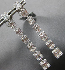 LARGE 3.27CT DIAMOND 18K WHITE GOLD ROUND & BAGUETTE GRADUATING HANGING EARRINGS