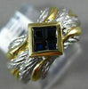 ESTATE .55CT AAA SAPPHIRE 18KT TWO TONE GOLD 3D INVISIBLE SQUARE FOUR STONE RING
