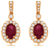 1.33CT DIAMOND & AAA RUBY 14KT ROSE GOLD 3D OVAL & ROUND FLOWER HANGING EARRINGS
