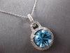 LARGE 2.42CT DIAMOND & AAA BLUE TOPAZ 14K WHITE GOLD ROUND HALO FLOATING PENDANT