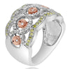 WIDE .59CT WHITE & FANCY YELLOW DIAMOND 14KT TRI COLOR GOLD 3D MULTI FLOWER RING