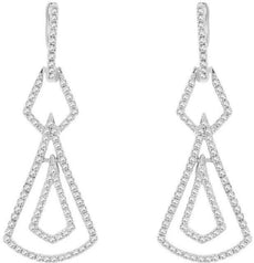 ESTATE .46CT DIAMOND 14KT WHITE GOLD 3D TRIANGULAR TEAR DROP HANGING EARRINGS