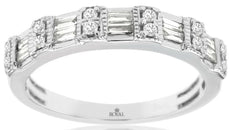 .35CT DIAMOND 14K WHITE GOLD 3D ROUND & BAGUETTE 2 ROW FILIGREE ANNIVERSARY RING