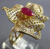 EXTRA LARGE 2.80CT DIAMOND & AAA RUBY 14K YELLOW GOLD 3D PEAR SHAPE & ROUND RING