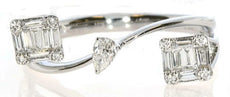 .35CT DIAMOND 18KT WHITE GOLD ROUND BAGUETTE & PEAR SHAPE DOUBLE SQUARE FUN RING