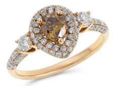 1.29CT WHITE & FANCY YELLOW DIAMOND 18KT ROSE GOLD PEAR SHAPE ENGAGEMENT RING