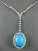 ANTIQUE 8.95CT DIAMOND & AAA TURQUOISE 14K WHITE GOLD OVAL LARIAT NECKLACE #2555