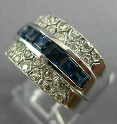 WIDE 1.45CT DIAMOND & AAA SAPPHIRE 18KT WHITE GOLD 3D FILIGREE ANNIVERSARY RING