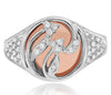 .28CT DIAMOND 14KT ROSE & WHITE GOLD DOUBLE FLOWER CRISS CROSS CIRCULAR FUN RING