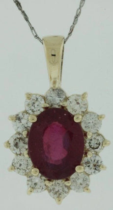 3.30CT DIAMOND & AAA RUBY 14K YELLOW GOLD 3D OVAL & ROUND PRINCESS DIANA PENDANT