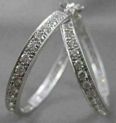ESTATE 3.50CT DIAMOND HOOP INSIDE OUT 18K WHITE GOLD 33MM FILIGRE EARRINGS 20167