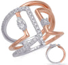 WIDE .37CT DIAMOND 14K WHITE & ROSE GOLD ROUND & MARQUISE SHAPE GEOMETRICAL RING