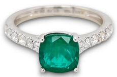 2.18CT DIAMOND & AAA EMERALD 18KT WHITE GOLD 3D CUSHION & ROUND ENGAGEMENT RING