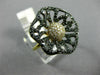 ESTATE LARGE 1.32CT WHITE & BLACK DIAMOND 14K YELLOW & BLACK GOLD 3D FLOWER RING