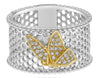 WIDE .12CT DIAMOND 14K 2 TONE GOLD 3D OPEN FILIGREE MULTI HEXAGON BUTTERFLY RING