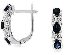 ESTATE 1.19CT DIAMOND & AAA SAPPHIRE 14KT WHITE GOLD 3D X LOVE HANGING EARRINGS