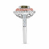 LARGE 3CT MULTI COLOR DIAMOND 18KT WHITE ROSE GOLD CUSHION HALO ENGAGEMENT RING