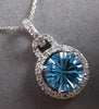 LARGE 2.42CT DIAMOND & AAA BLUE TOPAZ 14K WHITE GOLD ROUND HALO FLOATING PENDANT