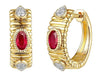 .74CT DIAMOND & AAA RUBY 14K YELLOW GOLD 3D BEZEL FILIGREE HOOP HANGING EARRINGS