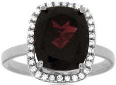4.88CT DIAMOND & AAA GARNET 14KT WHITE GOLD 3D CUSHION SQUARE HALO LOVE RING