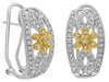 .50CT DIAMOND 14KT 2 TONE GOLD 3D FLOWER DOUBLE LEAF FILIGREE CLIP ON EARRINGS