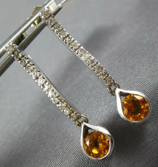 ESTATE .85CT DIAMOND & AAA CITRINE 14K WHITE GOLD TEAR DROP BAR HANGING EARRINGS