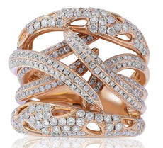 EXTRA LARGE 1.90CT DIAMOND 18KT ROSE GOLD 3D MULTI ROW CRISS CROSS COCKTAIL RING