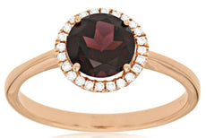 ESTATE 1.65CT DIAMOND & AAA RHODOLITE 14KT ROSE GOLD ROUND CLASSIC HALO FUN RING