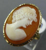 ESTATE 14KT YELLOW GOLD CAMEO RING. 3D OVAL HANDCRAFTED DIAMOND CUT DESIGN