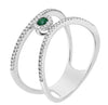 ESTATE .24CT DIAMOND & AAA EMERALD 14K WHITE GOLD 3D FLOWER DOUBLE BAND FUN RING