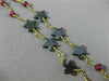 ANTIQUE LONG AAA HEMATITE & RUBY 18KT YELLOW GOLD 3D SHOOTING STAR FUN NECKLACE